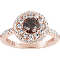 Suzy Levian Round Cut Engagement Ring - Rose Gold/Transparent/Red