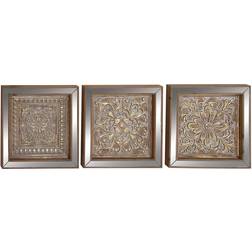 Litton Lane 9th & Pike(R) 3pc. Embossed Carvings Square Wall Beige Wall Decor