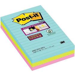 3M Notes Lignées Couleurs Miami Super Sticky 101 x 152 mm Assortis - Bloc de 90 Feuilles - Post-it