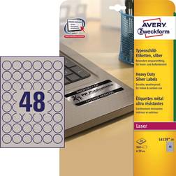 Avery stærke etiketter Ø30mm L6129-20 sølv