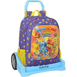 Safta SuperThings-Mochila Escolar con Ruedas SuperThings Guardians of Kazoom Morado Amarillo (32 x 42 x 14 cm)