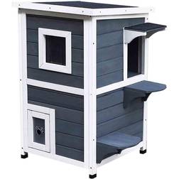 Pawhut 2 Floor Cat Condo House Kitten Shelter with Window 51x51x81.3cm