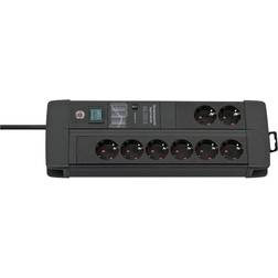 Brennenstuhl Premium-Line, 8-vejs strømskinne med overspændingsbeskyttelse (3m kabel, med afbryder, Made in Germany) sort