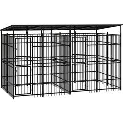 vidaXL Outdoor Dog Kennel with Roof Steel 7.37 mÂ²