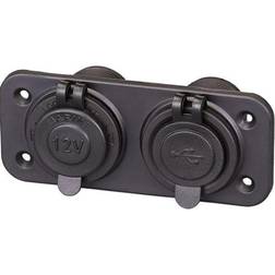 1852 Marine Panel, 2xUSB Cigarstik, Sort (12V) 1stk