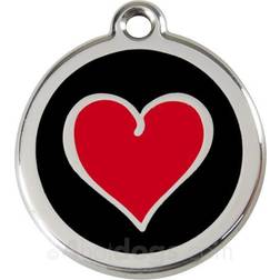 Red Dingo Placa Identificativa Acero Inoxidable Esmalte Corazón Negro - Rojo Para Perros