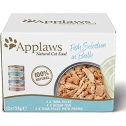 Applaws 100% Natural Wet Cat Food Multipack Fish Selection in Broth 156 g Tin (Pack of 12)