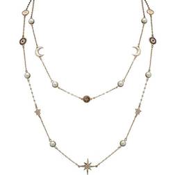 MOOD Plated Crystal And Cream Pearl Celestial Necklace