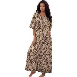 Plus Women's Long French Terry Zip-Front Robe by Dreams & Co. in Classic Leopard (Size 3X)