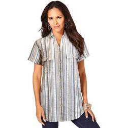 Plus Women's Seersucker Big Shirt by Roaman's in Seersucker Stripe (Size W)