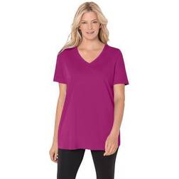 Woman Within Plus Women's Perfect Short-Sleeve V-Neck Tee in Raspberry (Size 7X) Shirt