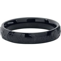 Goth Ring Moon and Pentagram - Svart