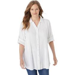 Woman Within Plus Women's Pintucked Button Down Gauze Shirt in (Size 5X)