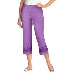 Woman Within Plus Women's Capri Stretch Jean in Pretty Violet Border Embroidery (Size WP)