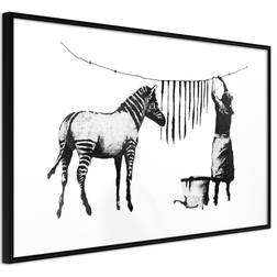 Artgeist med ramme Banksy: Washing Zebra Stripes Guld med passepartout 45x30 Plakat