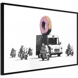 Artgeist med ramme Banksy: Donuts (Strawberry) Guld med passepartout 30x20 Plakat