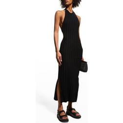Ganni Ribbet Strik Halterneck Midi Kjole - Sort