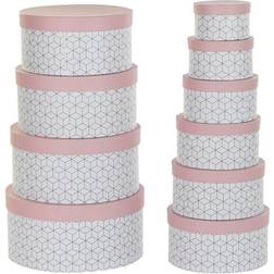 Dkd Home Decor Set of Stackable Organising Boxes Circular Pink Cardboard Storage Box