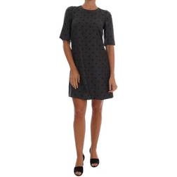 Dolce & Gabbana DG Gray Polka Dotted Sheath Wool Dress Gray