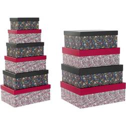 Dkd Home Decor Set of Stackable Organising Boxes Squared Flowers Cardboard Storage Box