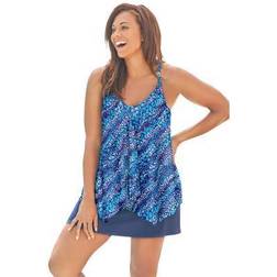 Plus Women's Longer Length Mesh Tankini Top by Swim 365 in Multi Dot Animal (Size 20)