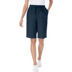 Woman Within Plus Women's Chambray Drawstring Shorts in Indigo (Size W)