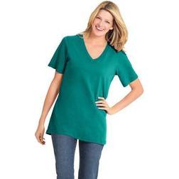 Woman Within Plus Women's Perfect Short-Sleeve V-Neck Tee in Waterfall (Size 4X) Shirt