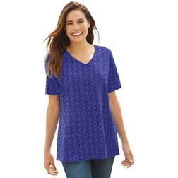 Woman Within Plus Women's Perfect Printed Short-Sleeve V-Neck Tee in Ultra Tonal Geo (Size 4X) Shirt