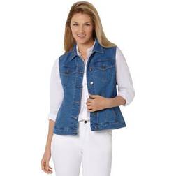 Woman Within Plus Women's Stretch Denim Vest in Stonewash (Size W)