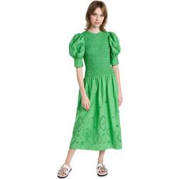 Ganni Broderie Anglaise Maxi Smock Dress