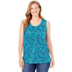 Woman Within Plus Women's Perfect Printed Scoop-Neck Tank in Waterfall Lovely Ditsy (Size 14/16) Top