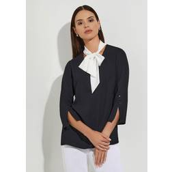 Misook Contrast Tie V-Neck Blouse