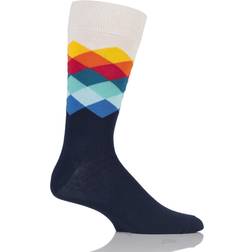 Happy Socks Faded Diamond Crew Sock - Navy/White/Red/Yellow/Blue/Green