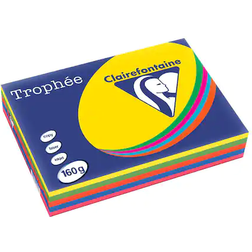 Clairefontaine Farvet papir Trophée, A4, 160g, ass. stærke farver 1713, pakke a 5x50 ark