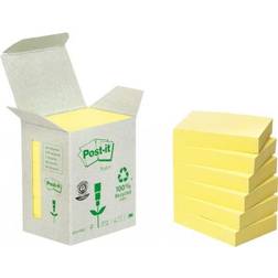 3M Notes Repositionnables Jaunes Recyclées Post-It 38 x 51 mm - En Tour Distributrice - Bloc De 100 Feuilles - Lot De 6