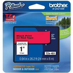 Brother TZe-451 Black on Red Tape 24 mm (0.94') Black on Red Tape For P-Touch 8 m (26.20 ft.)