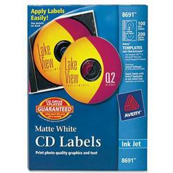 Avery AVE8691 CD Labels, Inkjet Matte, 100-PK, White