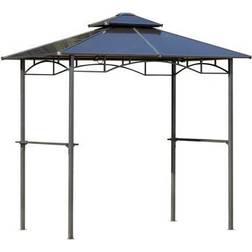 OutSunny 8' x 5' Barbecue Grill Gazebo Tent, Outdoor BBQ Canopy with Side Shelves, and Double Layer PC Roof, Brown