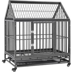 vidaXL Dog Cage with Wheels and Roof Steel 92x62x106