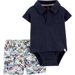 Carter's 2 Piece Polo Bodysuit and Short Set - Black