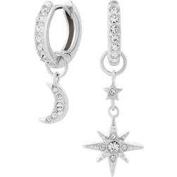 Olivia Burton Celestial Moon & Star Huggie Hoops - Silver/Transparent