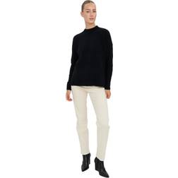 Vero Moda Pull en Maille Col Rond Manches Beige Gris