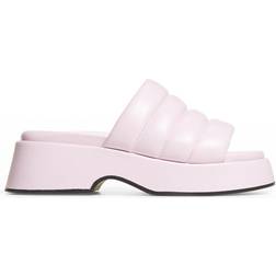 Ganni Quilted-Leather Platform Slides Pale Lilac