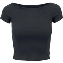 Urban Classics Off Shoulder Rib T-Shirt - Black - Ladies