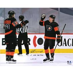 Fanatics Philadelphia Flyers Travis Konecny Autographed Hat Trick Celebration Photograph with 1st NHL Hat Trick 1/15/21 Inscription