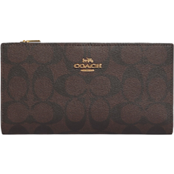 Coach Slim Zip in Signature Canvas Wallet - Gold/Brown Black