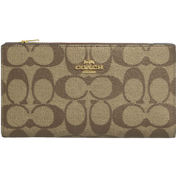 Coach Slim Zip in Signature Canvas Wallet - Gold/Khaki Saddle 2