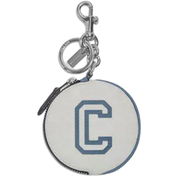 Coach Circular Coin Pouch In Signature Canvas with Varsity Motif - SV/Chalk/Indigo