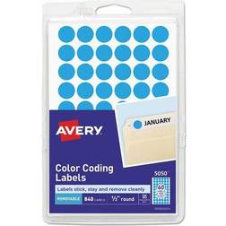 Avery Hand Written Color Coding Labels, 0.5"Dia. Light Blue, 60/Sheet, 14 Sheets/Pack (5050) Blue