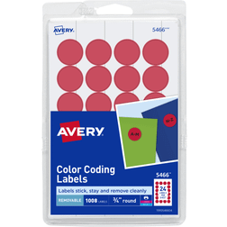 Avery 5466 3/4" Red Round Removable Write-On Printable Labels 1008/Pack